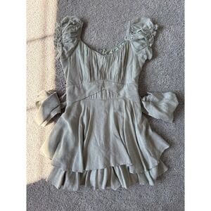 Altar'd State Sage Green Tiered Ruffle Romper Skort Ruched Cap Sleeve XS IR84163